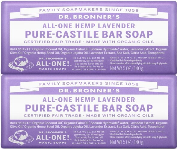 Dr. Bronner’s Pure-Castile – Jabón en barra – Hecho con aceites orgánicos regenerativos – Para cara, cuerpo y cabello