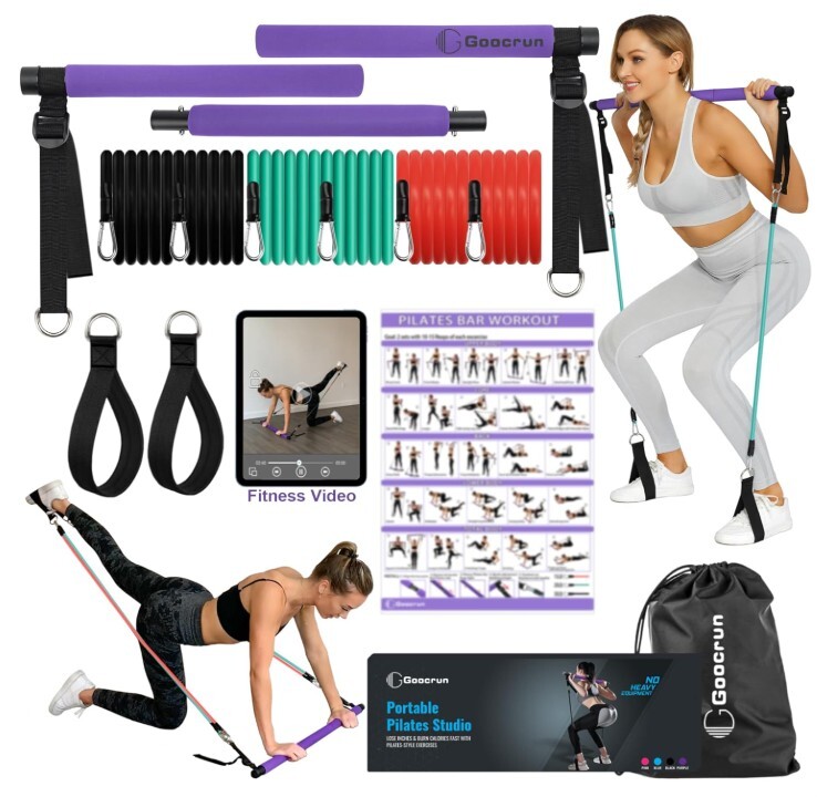 Kit de barra de pilates portátil con bandas de resistencia para hombres y mujeres
