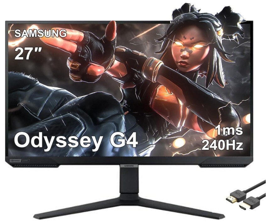 SAMSUNG Odyssey G4 Series FHD – Monitor para juegos de 27 pulg, 240 Hz, 1 ms, compatible con G-Sync, AMD FreeSync Premium, HDR 10, IPS, DisplayPort, HDMI, negro