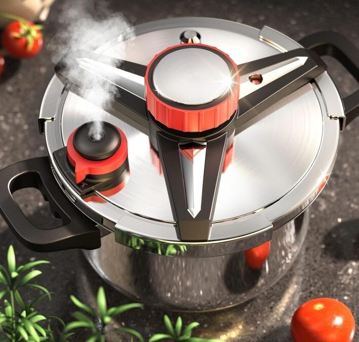 Olla de presión de acero inoxidable 18/8 de 7 cuartos de galón, [ahorra un 70% de tiempo de cocción] Olla De Presión con cuerpo de grado alimenticio, Sistema de tapa giratoria