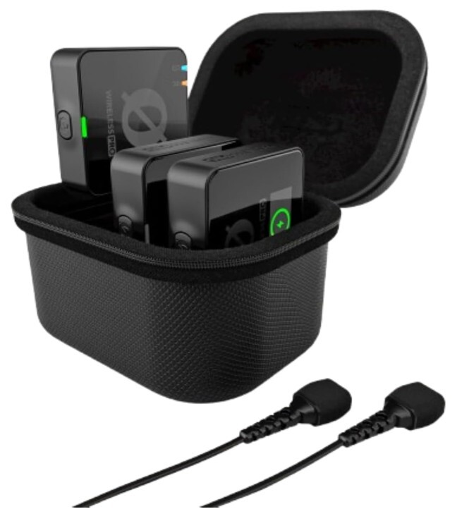 RODE Sistema de micrófono inalámbrico compacto PRO inalámbrico con código de tiempo, grabación flotante de 32 bits, 2 micrófonos Lavalier y estuche de carga inteligente