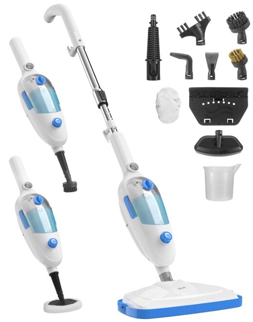 Trapeador de vapor para limpieza de suelos, limpiador de vapor de mano multiusos 10 en 1 desmontable para vinilo, laminado, alfombra, lechada para suelos duros de azulejos con 2 almohadillas
