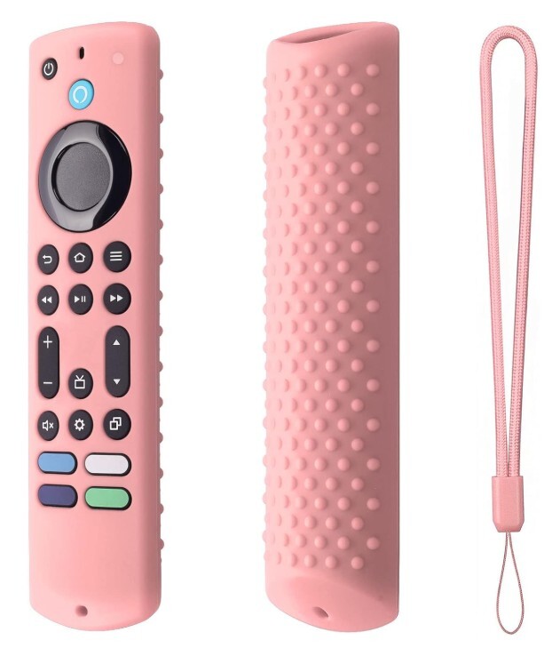 Funda de silicona para Fire TV Stick 2023 4K Max 2nd/Fir TV Omni Series/FireTV 4-Series Remote, Toshiba/Insignia FirTV con cordón (rosa)
