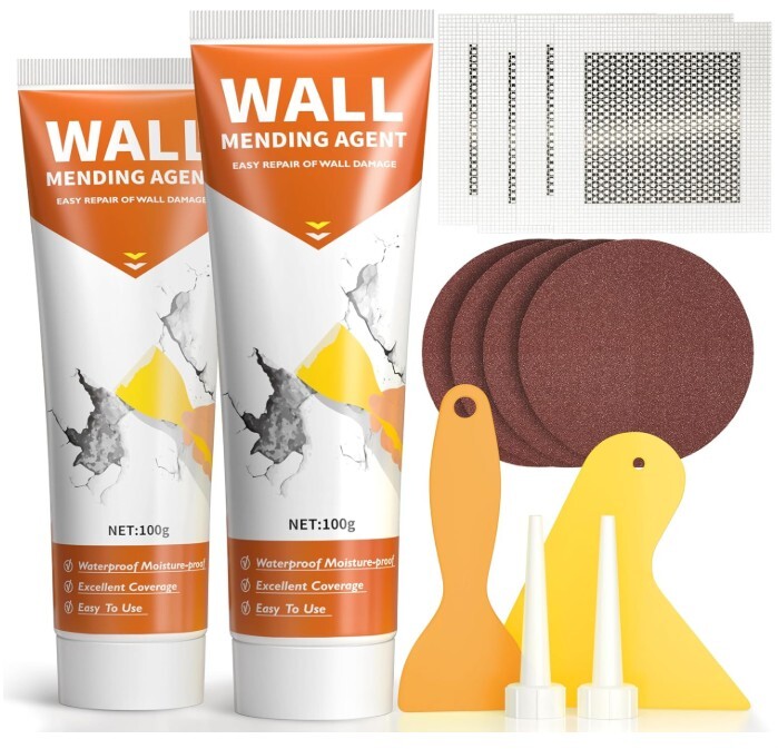 Kit de reparación de paneles de yeso, kit de reparación de parches de pared de spackle y simple relleno de agujeros de pared pequeños y reparación eficiente de grietas, 2 paquetes de pasta de masilla