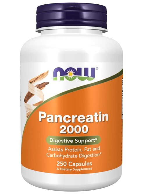 NOW Suplementos, pancreatina 2000 con enzimas de proteasa (digestión de proteínas), amilasa (digestión de carbohidratos) y lipasa (digestión de grasas), 250 cápsulas, 1 unidad