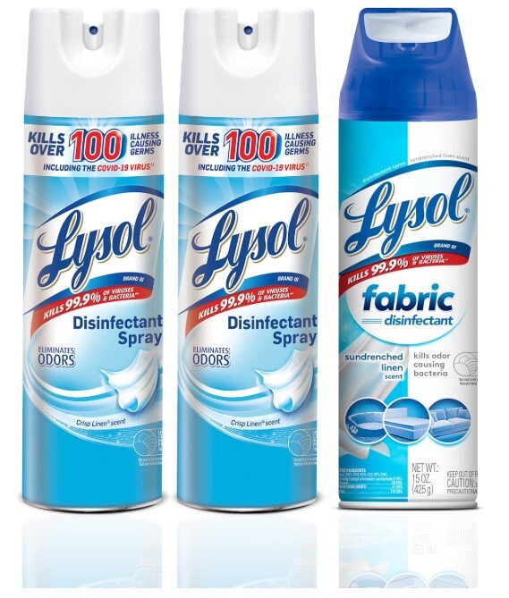 Lysol Spray desinfectante + desinfectante de tela, desinfectante y antibacteriano, para desinfectar y desodorizar, lino crujiente + lino bañado por el sol, 2 unidades (19 onzas cada uno)