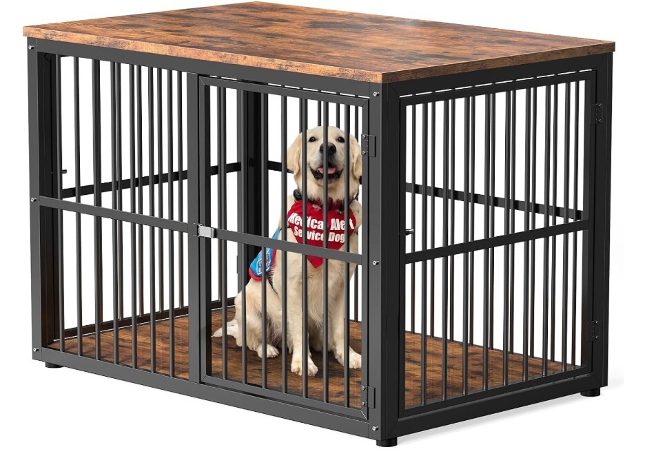 Mueble de jaula para perros de 43 pulgadas con 3 puertas, mesa auxiliar de madera XL resistente para perros medianos a grandes, múltiples unidades se pueden combinar