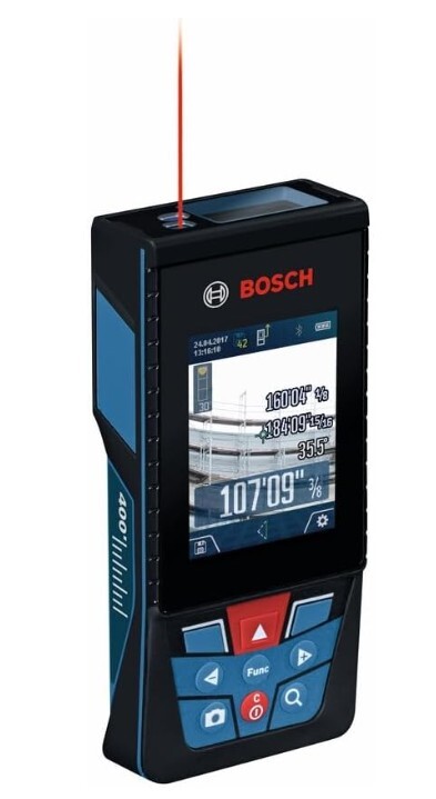BOSCH GLM400CL – Medición láser conectada al aire libre Blaze de 400 pies, incluye batería de iones de litio de 1.0 Ah 3.7V y cargador, cable micro USB, correa de mano y bolsa
