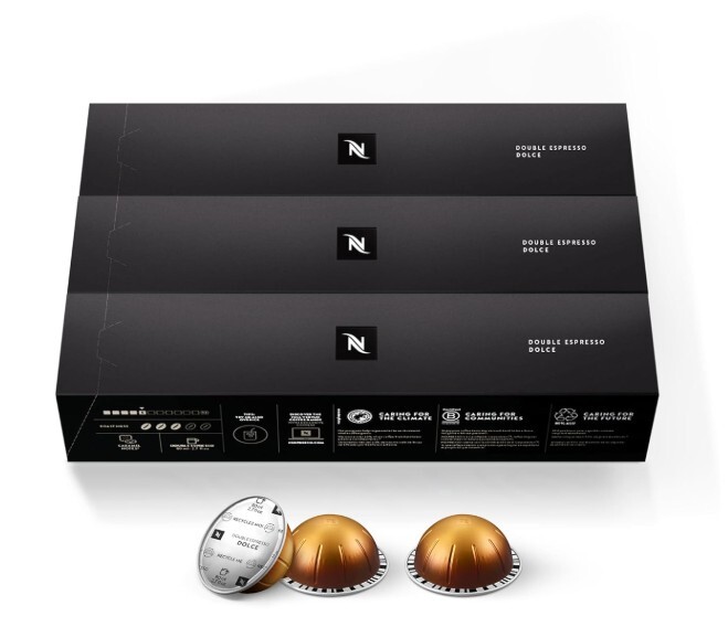 Nespresso Cápsulas Vertuo, Double Espresso Dolce, 30 cápsulas de espresso, prepara 2.7 onzas.