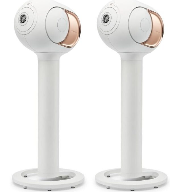 Devialet – Par estéreo Phantom I de 108dB con árbol – Altavoz inalámbrico de alta fidelidad – Oro – Escenario de sonido implosivo – Distorsión cero – Altavoz Bluetooth – Sonido estéreo fuerte, graves