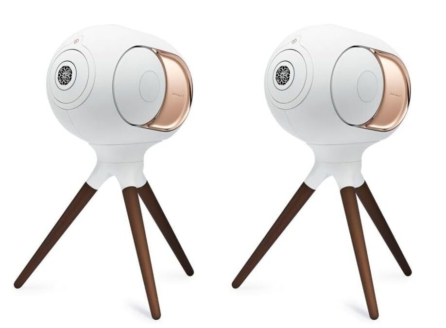 Devialet – Par estéreo Phantom I de 108dB con soporte Treepod – Altavoz inalámbrico de Alta Fidelidad – Oro – Escenario de sonido implosivo – Distorsión cero – Altavoz Bluetooth – Sonido estéreo