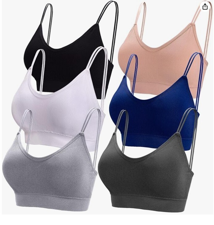 BQTQ 6 piezas de bralettes con cuello en V para mujer, brasier acolchado con tirantes sin costuras
