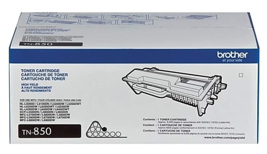 Brother TN850 – Cartucho de tóner negro de alto rendimiento original TN850 con aproximadamente 8,000 páginas de rendimiento/cartucho