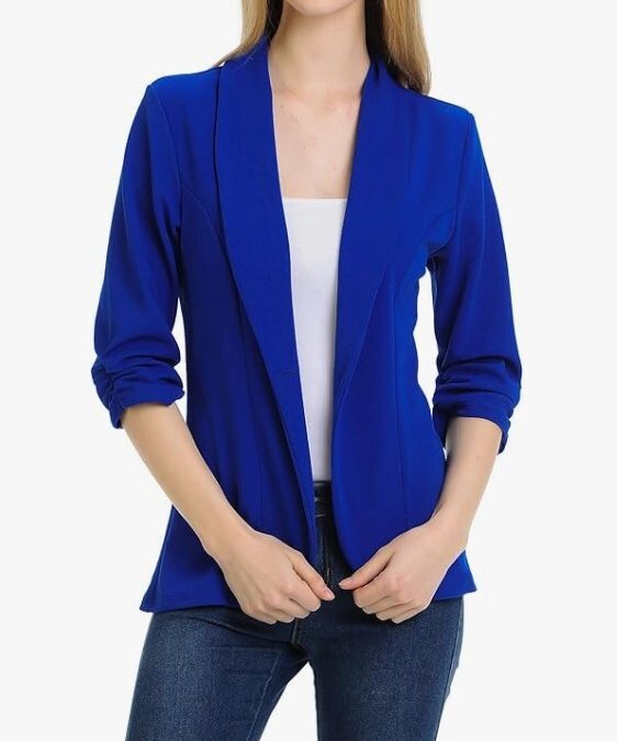 Chaqueta de trabajo para oficina, para mujer, ligera, de manga drapeada 3/4, tallas S-3XL