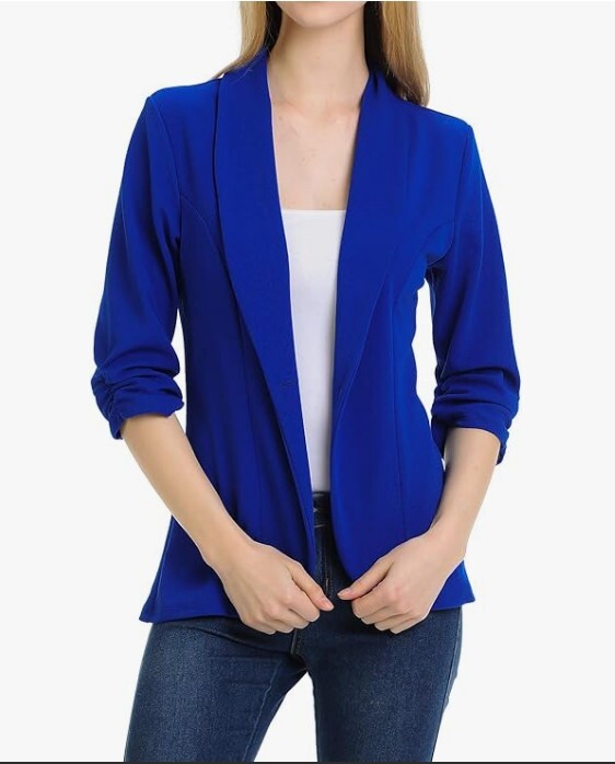Chaqueta de trabajo para oficina, para mujer, ligera, de manga drapeada 3/4, tallas S-3XL