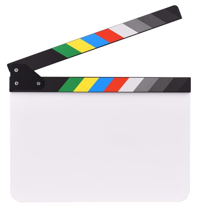 Película acrílica, tablilla, directores de películas, tablero de acción de corte de pizarra, tablero de acción en blanco, borrado en seco con palos multicolores, 11.8 x 9.4 in/ 12 x 9 pulg