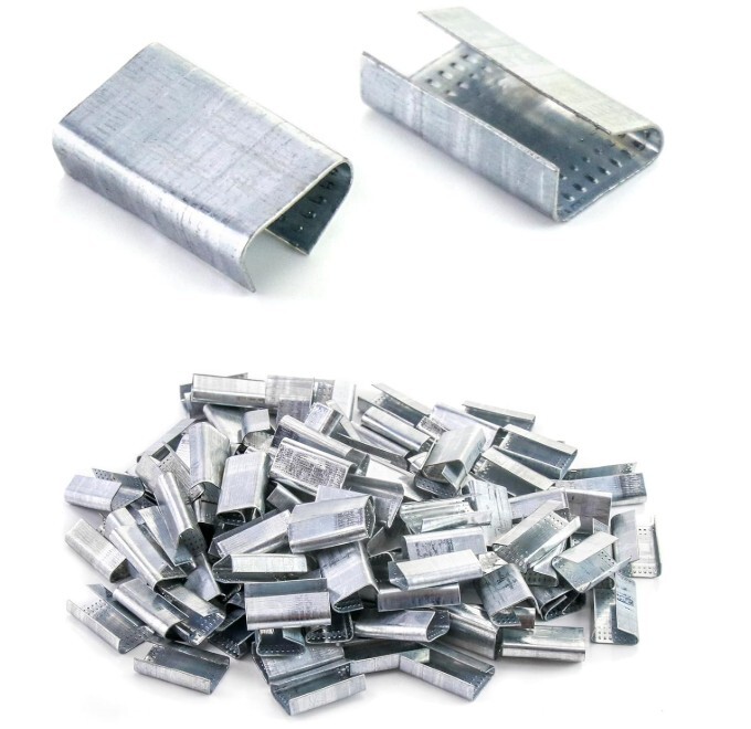QWORK Sellos para correas de acero de 1/2 pulgada de ancho, 500 clips de metal para asegurar firmemente el embalaje y bandas de paletas, arreglar cargas grandes y medianas para almacenamiento