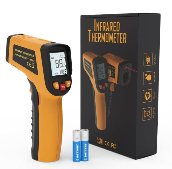 KNINE OUTDOORS Termómetro infrarrojo pistola de temperatura láser, -58℉ a 1112℉, orientación láser individual, relación distancia a punto 12:1, para cocinar, horno y carne (naranja)