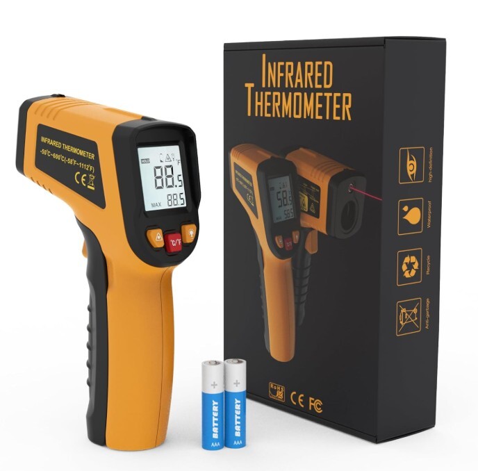 KNINE OUTDOORS Termómetro infrarrojo pistola de temperatura láser, -58℉ a 1112℉, orientación láser individual, relación distancia a punto 12:1, para cocinar, horno y carne (naranja)