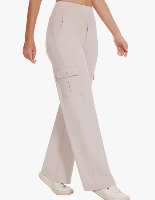 Pantalones cargo de yoga y pilates para mujer, pantalones de pierna ancha con bolsillos, cintura alta, elástico, casual, negocios, trabajo y viajes