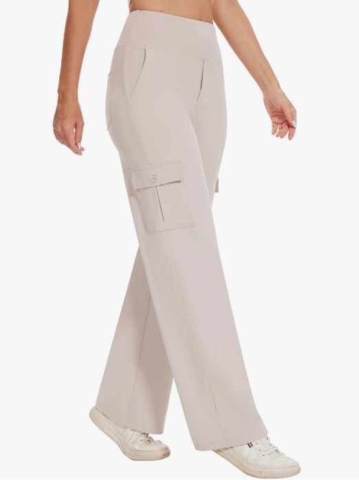 Pantalones cargo de yoga y pilates para mujer, pantalones de pierna ancha con bolsillos, cintura alta, elástico, casual, negocios, trabajo y viajes