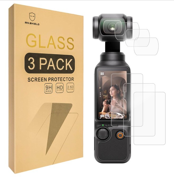 Mr.Shield Protector de pantalla para cámara DJI Osmo Pocket 3 [lente+pantalla LCD] [3+3 unidades] [vidrio templado] [vidrio japonés con dureza 9H] Protector de pantalla