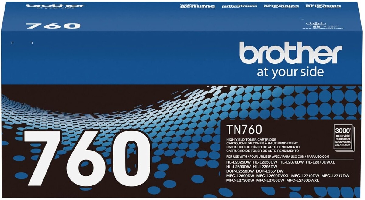 Brother Cartucho de tóner negro genuino TN760 de alto rendimiento (para uso con impresoras MFC-L2710DW MFC-L2750DW HL-L2350DW HL-L2370DW HL-L2395DW HL-L2390DW DCP-L2550DW)