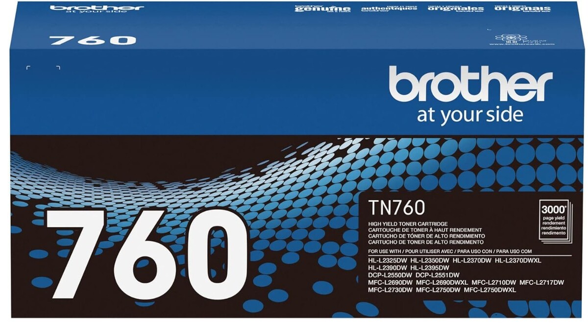 Brother Cartucho de tóner negro genuino TN760 de alto rendimiento (para uso con impresoras MFC-L2710DW MFC-L2750DW HL-L2350DW HL-L2370DW HL-L2395DW HL-L2390DW DCP-L2550DW)