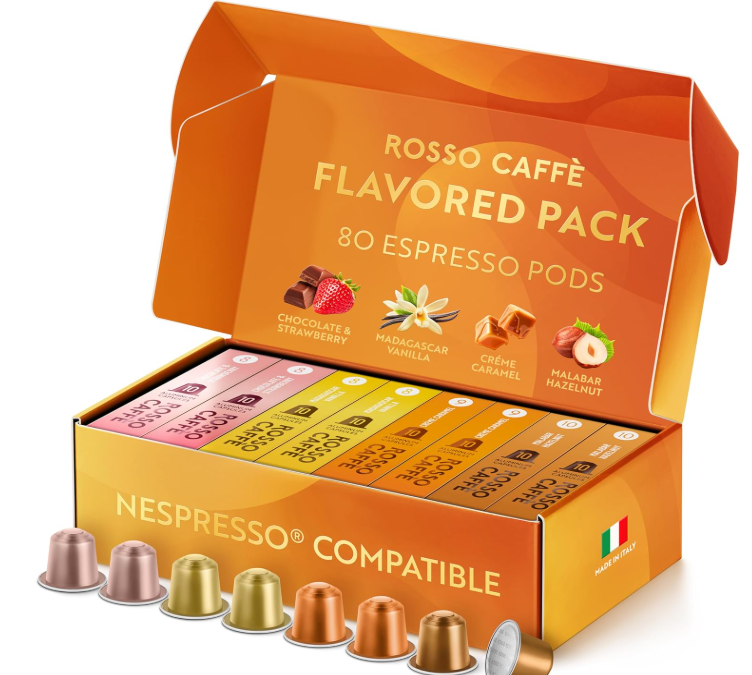 ROSSO CAFFE Cápsulas de café expreso, compatibles con máquinas originales Nespresso, paquete de sabor Reserve, 80 cápsulas, fabricadas en Italia