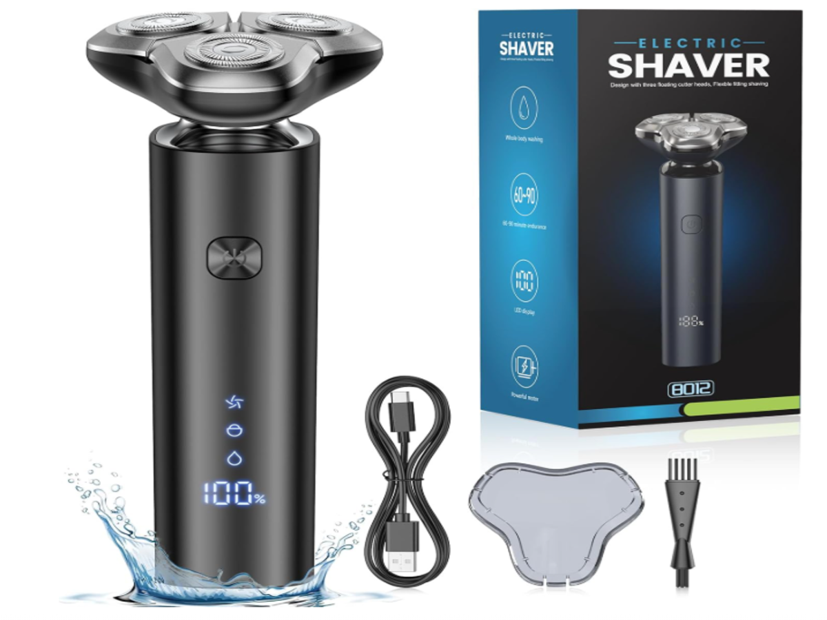 Maquinilla de afeitar eléctrica para hombres, afeitadora eléctrica para hombres, sistema de afeitado giratorio de 3 cuchillas, interruptor táctil, carga rápida tipo C, pantalla LED