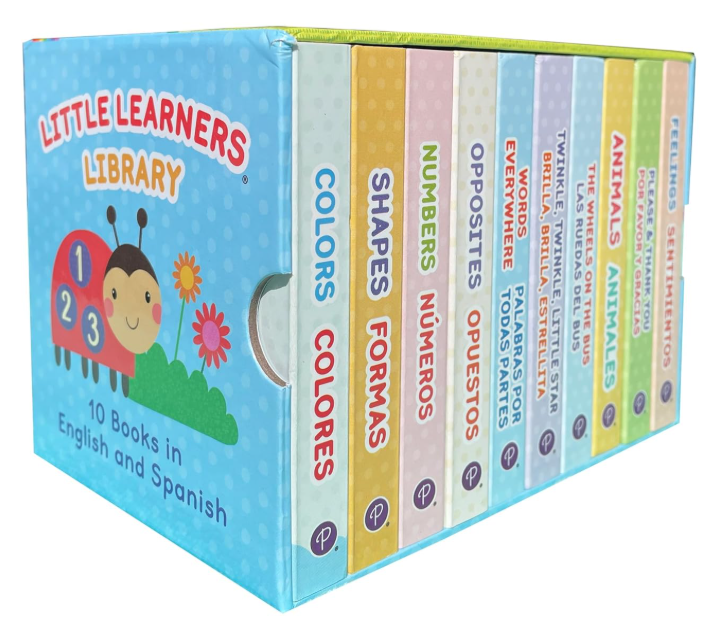 Bilingual 10 Board Books in Spanish and English: Little Library set includes Counting, Colors, Feelings, Animals, The Wheels on the Bus, ABCs, and More (English and Spanish Edition)