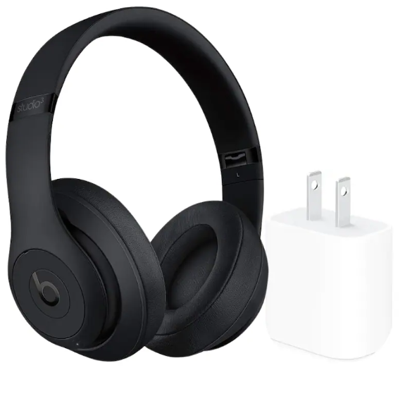 Beats – Studio 3 Wireless Bluetooth Headphones + Power Adapter – Black