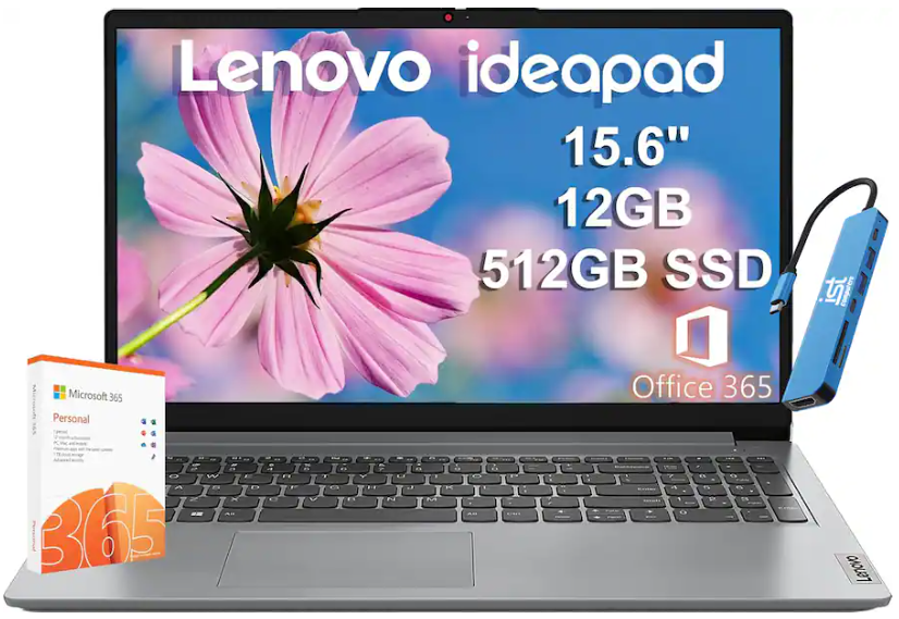 Lenovo – IdeaPad 1 15.6 HD Laptop – Intel Celeron with 12GB Memory – 640GB Storage – Numeric Keypad – Windows 11 – Cloud Grey