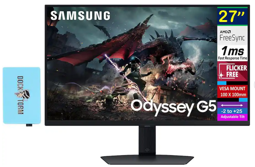 Samsung – 27″ QHD IPS Monitor with 1ms Response Time, AMD FreeSync, Flicker Free, Displayport, HDMI & DKZ Hub, Color – Black