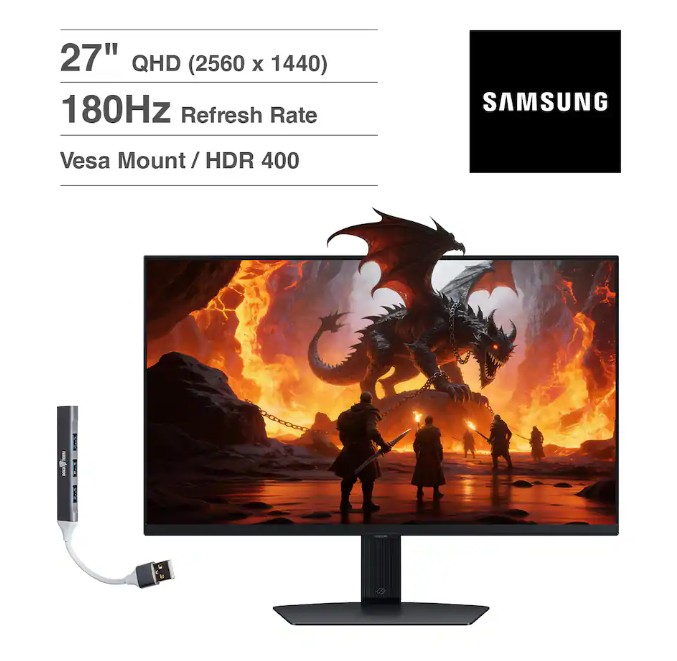 Samsung – 27” Odyssey FHD IPS 240Hz G-Sync Gaming Monitor – Black
