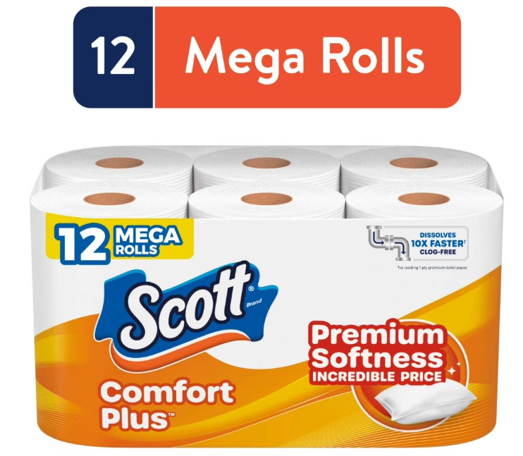 Scott ComfortPlus Toilet Paper, 12 Mega Rolls