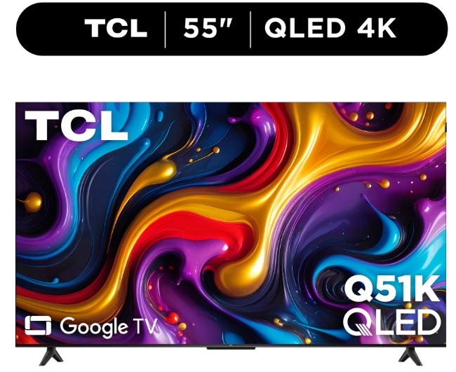TCL 55″ Q Series QLED 4K UHD HDR Smart Google TV (NEW 2025) – Dolby Vision, Dolby Atmos, Motion Rate 120, HDR 10+, Auto Game Mode – 55Q51K